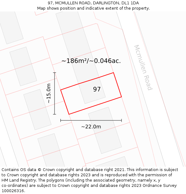 97, MCMULLEN ROAD, DARLINGTON, DL1 1DA: Plot and title map