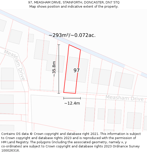 97, MEASHAM DRIVE, STAINFORTH, DONCASTER, DN7 5TQ: Plot and title map