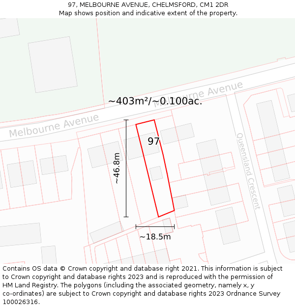 97, MELBOURNE AVENUE, CHELMSFORD, CM1 2DR: Plot and title map