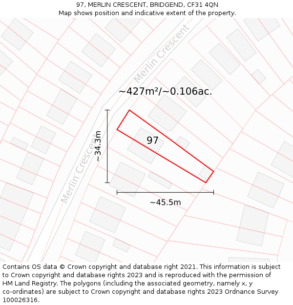 97, MERLIN CRESCENT, BRIDGEND, CF31 4QN: Plot and title map