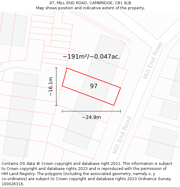 97, MILL END ROAD, CAMBRIDGE, CB1 9LB: Plot and title map