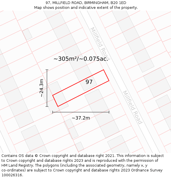 97, MILLFIELD ROAD, BIRMINGHAM, B20 1ED: Plot and title map