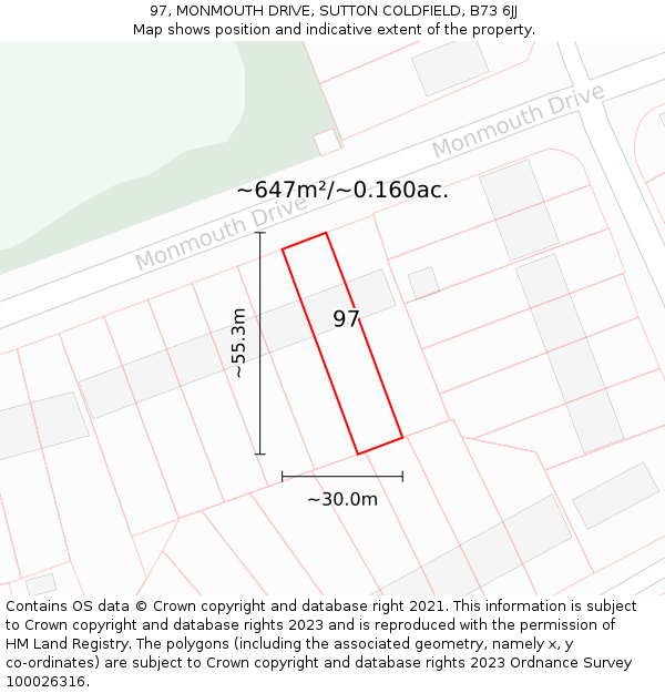 97, MONMOUTH DRIVE, SUTTON COLDFIELD, B73 6JJ: Plot and title map