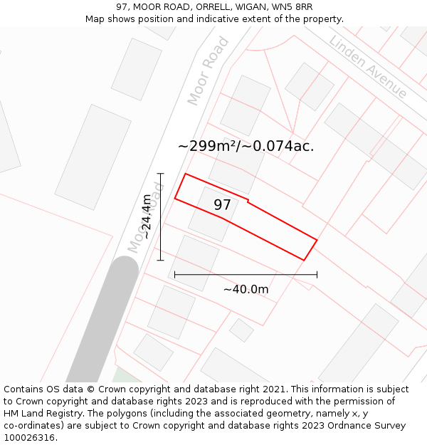 97, MOOR ROAD, ORRELL, WIGAN, WN5 8RR: Plot and title map