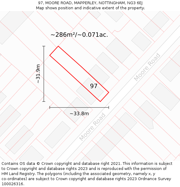 97, MOORE ROAD, MAPPERLEY, NOTTINGHAM, NG3 6EJ: Plot and title map