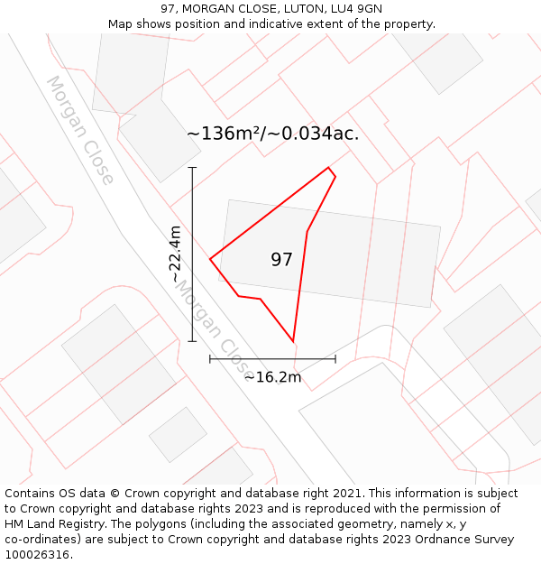 97, MORGAN CLOSE, LUTON, LU4 9GN: Plot and title map