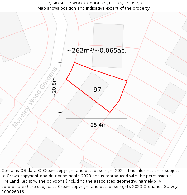 97, MOSELEY WOOD GARDENS, LEEDS, LS16 7JD: Plot and title map