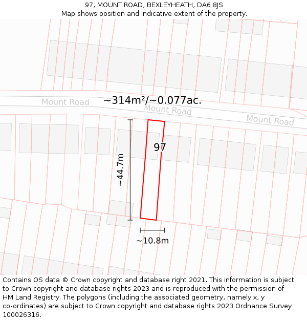 97, MOUNT ROAD, BEXLEYHEATH, DA6 8JS: Plot and title map