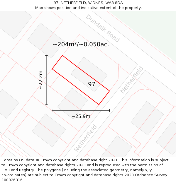 97, NETHERFIELD, WIDNES, WA8 8DA: Plot and title map
