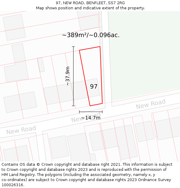 97, NEW ROAD, BENFLEET, SS7 2RG: Plot and title map