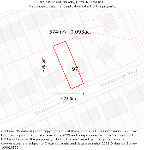 97, NINESPRINGS WAY, HITCHIN, SG4 9NU: Plot and title map