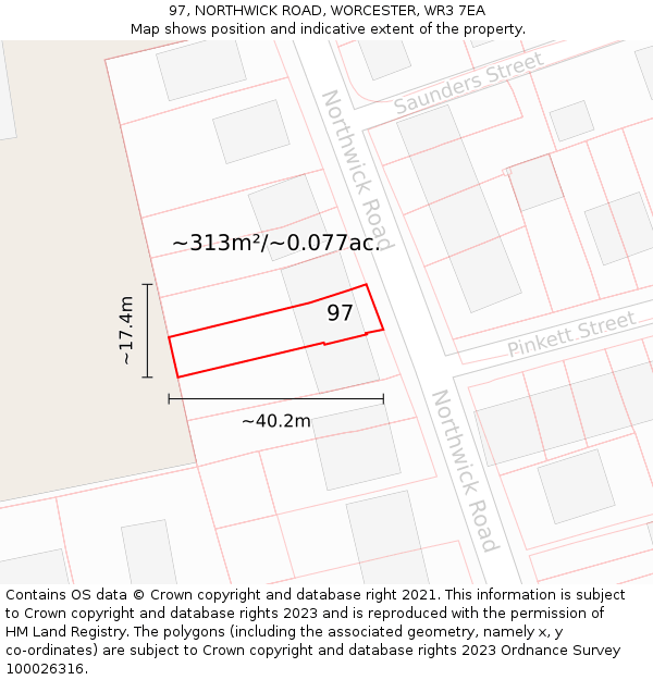 97, NORTHWICK ROAD, WORCESTER, WR3 7EA: Plot and title map