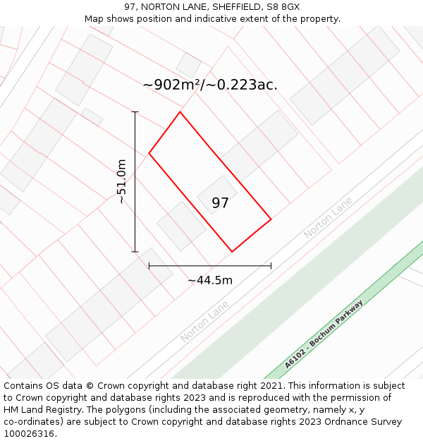 97, NORTON LANE, SHEFFIELD, S8 8GX: Plot and title map