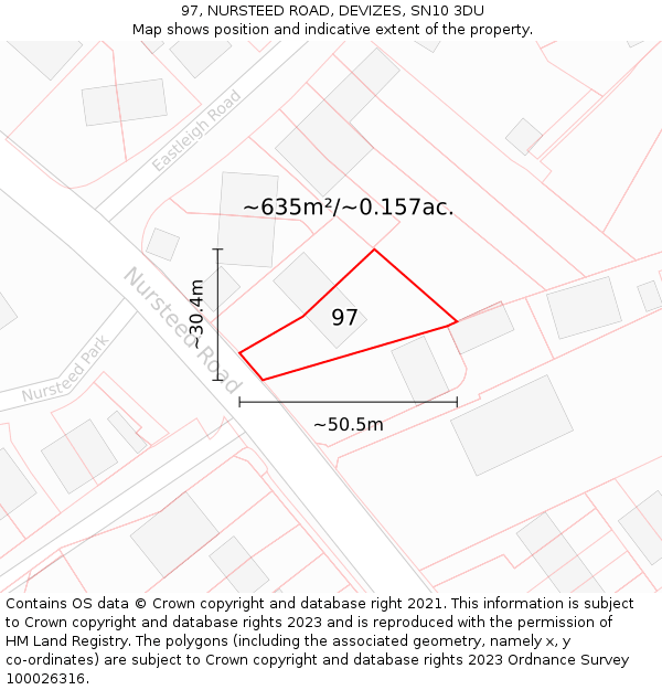 97, NURSTEED ROAD, DEVIZES, SN10 3DU: Plot and title map