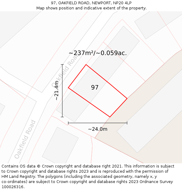 97, OAKFIELD ROAD, NEWPORT, NP20 4LP: Plot and title map