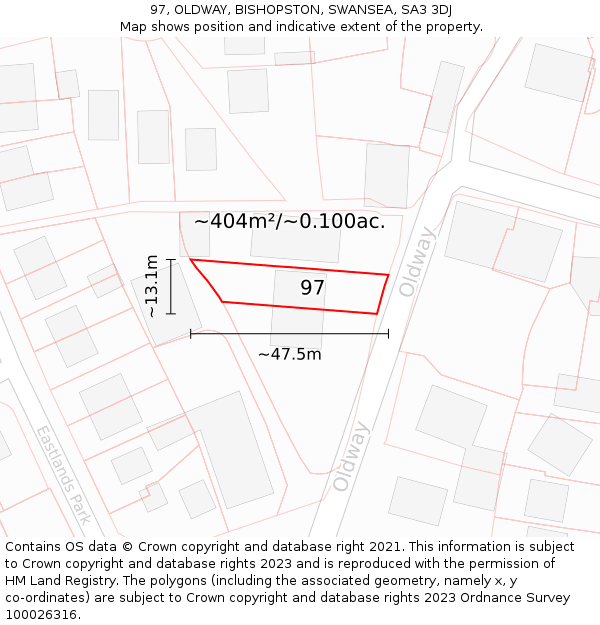 97, OLDWAY, BISHOPSTON, SWANSEA, SA3 3DJ: Plot and title map