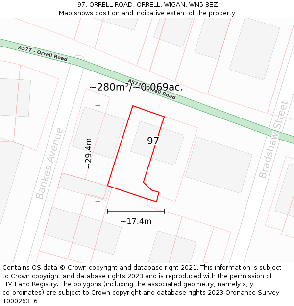 97, ORRELL ROAD, ORRELL, WIGAN, WN5 8EZ: Plot and title map