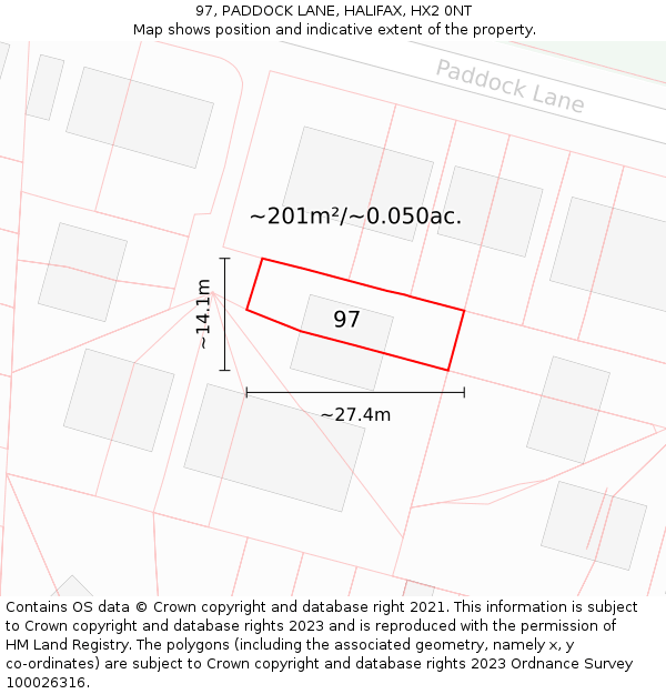 97, PADDOCK LANE, HALIFAX, HX2 0NT: Plot and title map