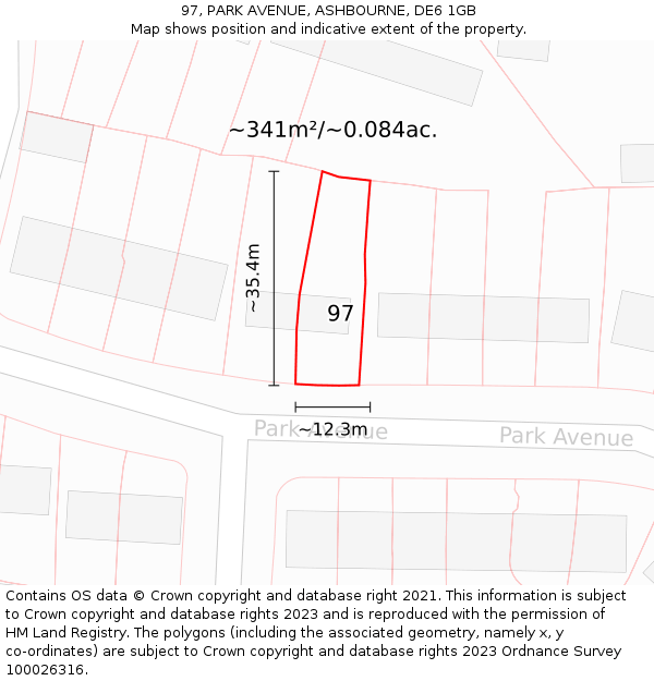 97, PARK AVENUE, ASHBOURNE, DE6 1GB: Plot and title map