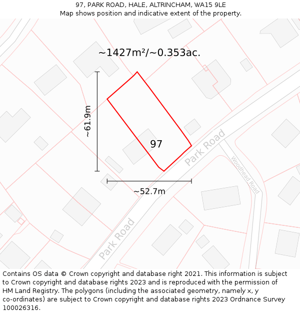 97, PARK ROAD, HALE, ALTRINCHAM, WA15 9LE: Plot and title map