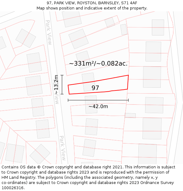 97, PARK VIEW, ROYSTON, BARNSLEY, S71 4AF: Plot and title map