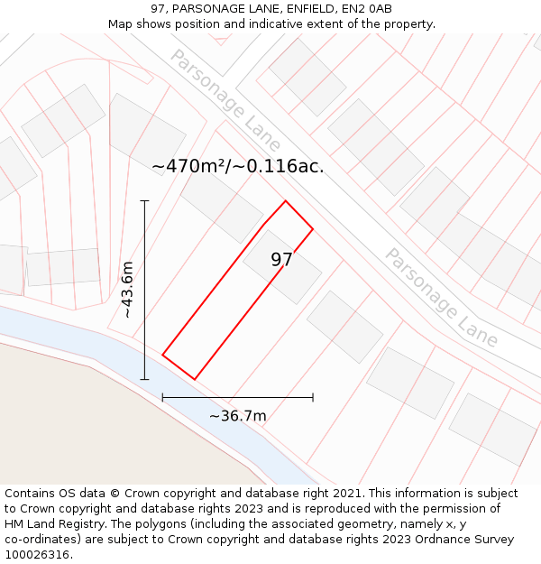 97, PARSONAGE LANE, ENFIELD, EN2 0AB: Plot and title map