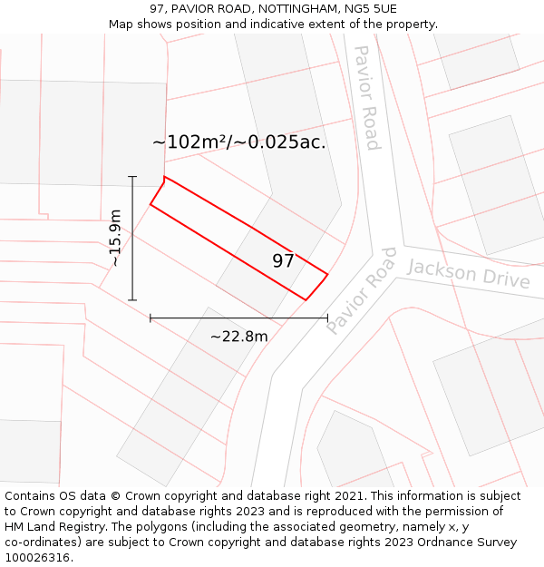 97, PAVIOR ROAD, NOTTINGHAM, NG5 5UE: Plot and title map