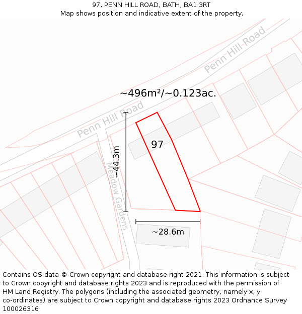 97, PENN HILL ROAD, BATH, BA1 3RT: Plot and title map