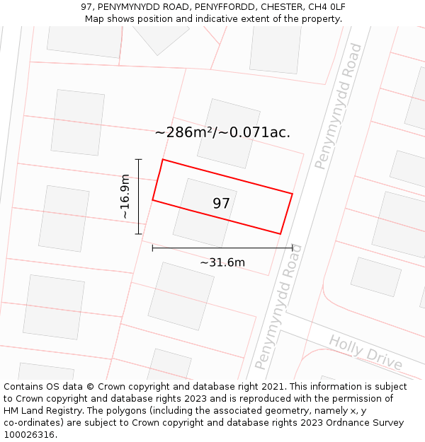97, PENYMYNYDD ROAD, PENYFFORDD, CHESTER, CH4 0LF: Plot and title map