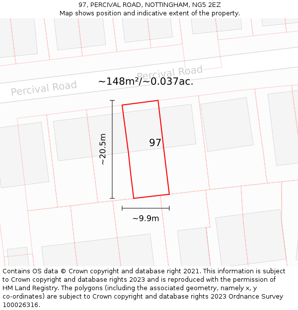 97, PERCIVAL ROAD, NOTTINGHAM, NG5 2EZ: Plot and title map