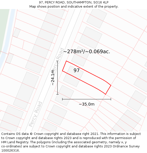 97, PERCY ROAD, SOUTHAMPTON, SO16 4LP: Plot and title map
