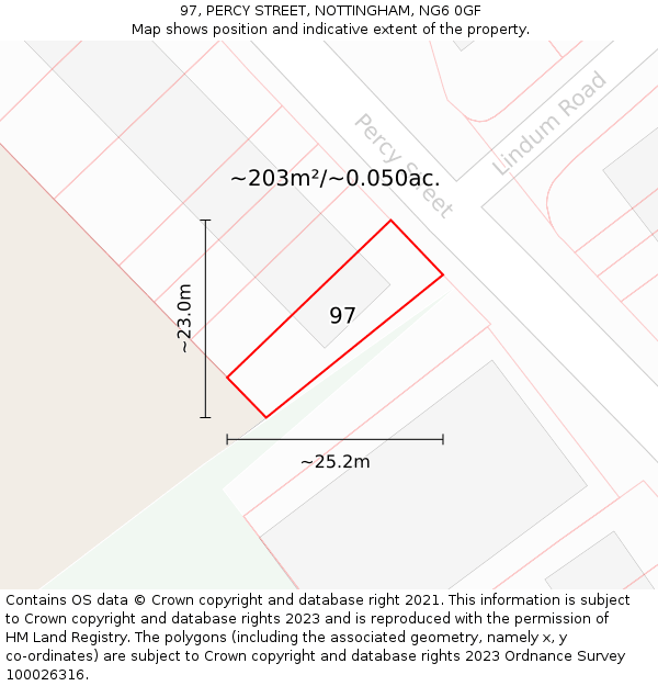 97, PERCY STREET, NOTTINGHAM, NG6 0GF: Plot and title map