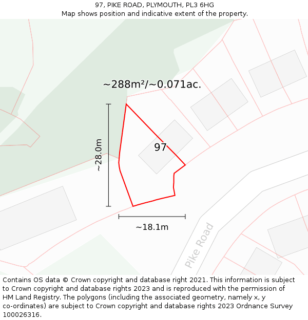 97, PIKE ROAD, PLYMOUTH, PL3 6HG: Plot and title map