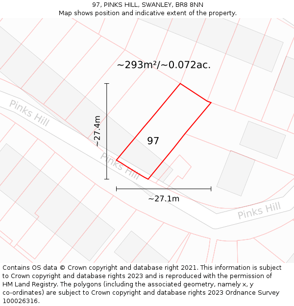 97, PINKS HILL, SWANLEY, BR8 8NN: Plot and title map