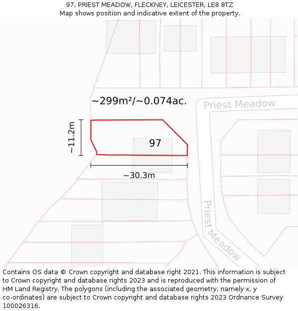97, PRIEST MEADOW, FLECKNEY, LEICESTER, LE8 8TZ: Plot and title map