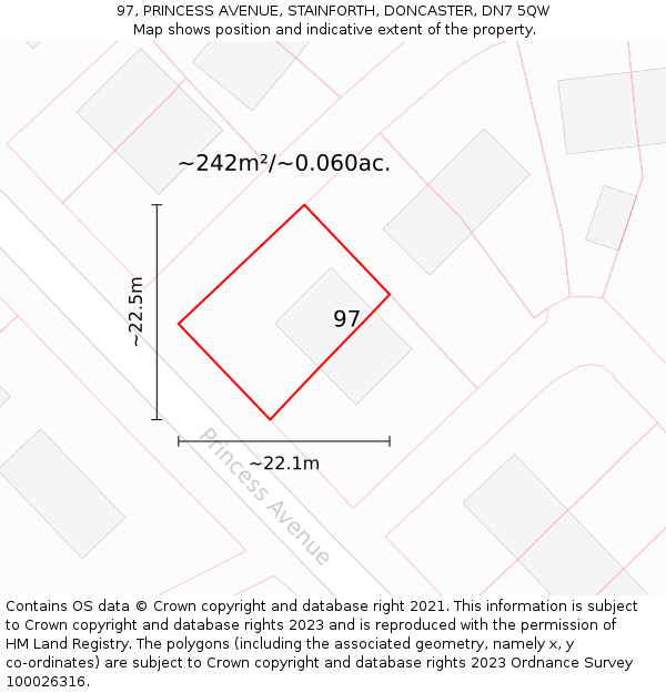 97, PRINCESS AVENUE, STAINFORTH, DONCASTER, DN7 5QW: Plot and title map