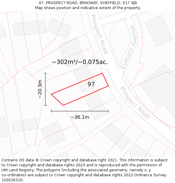 97, PROSPECT ROAD, BRADWAY, SHEFFIELD, S17 4JB: Plot and title map