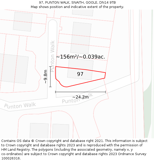 97, PUNTON WALK, SNAITH, GOOLE, DN14 9TB: Plot and title map