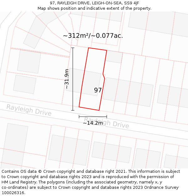 97, RAYLEIGH DRIVE, LEIGH-ON-SEA, SS9 4JF: Plot and title map