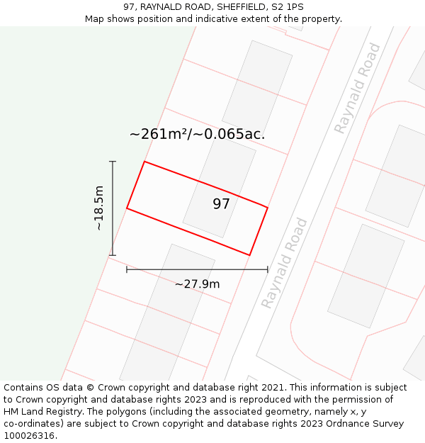 97, RAYNALD ROAD, SHEFFIELD, S2 1PS: Plot and title map