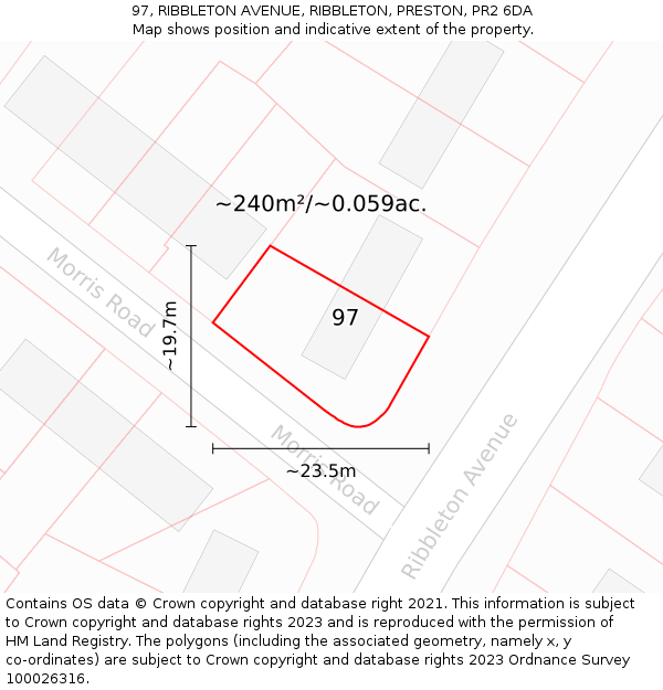 97, RIBBLETON AVENUE, RIBBLETON, PRESTON, PR2 6DA: Plot and title map