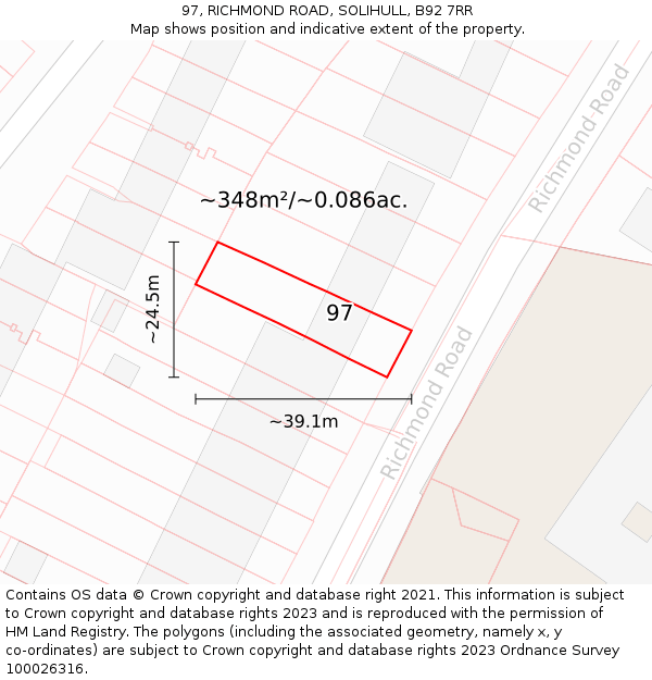 97, RICHMOND ROAD, SOLIHULL, B92 7RR: Plot and title map