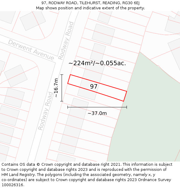 97, RODWAY ROAD, TILEHURST, READING, RG30 6EJ: Plot and title map