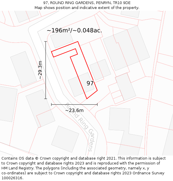 97, ROUND RING GARDENS, PENRYN, TR10 9DE: Plot and title map