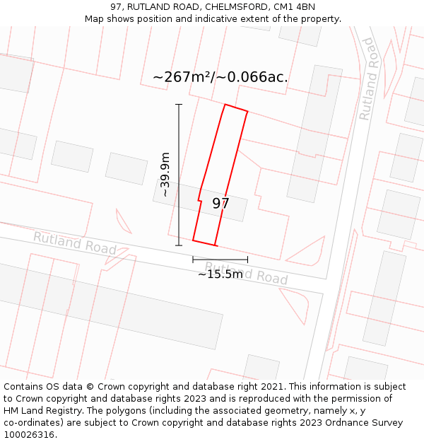 97, RUTLAND ROAD, CHELMSFORD, CM1 4BN: Plot and title map
