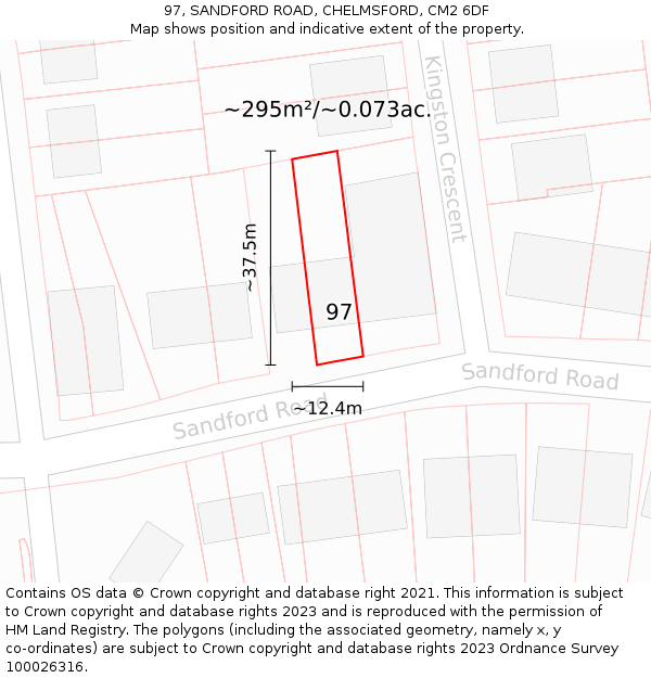 97, SANDFORD ROAD, CHELMSFORD, CM2 6DF: Plot and title map