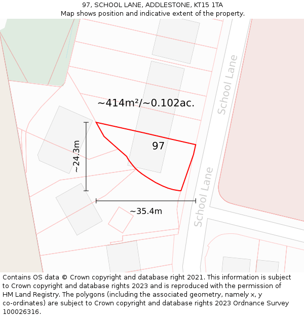 97, SCHOOL LANE, ADDLESTONE, KT15 1TA: Plot and title map