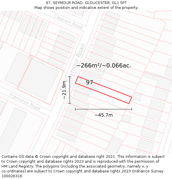 97, SEYMOUR ROAD, GLOUCESTER, GL1 5PT: Plot and title map