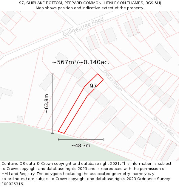 97, SHIPLAKE BOTTOM, PEPPARD COMMON, HENLEY-ON-THAMES, RG9 5HJ: Plot and title map