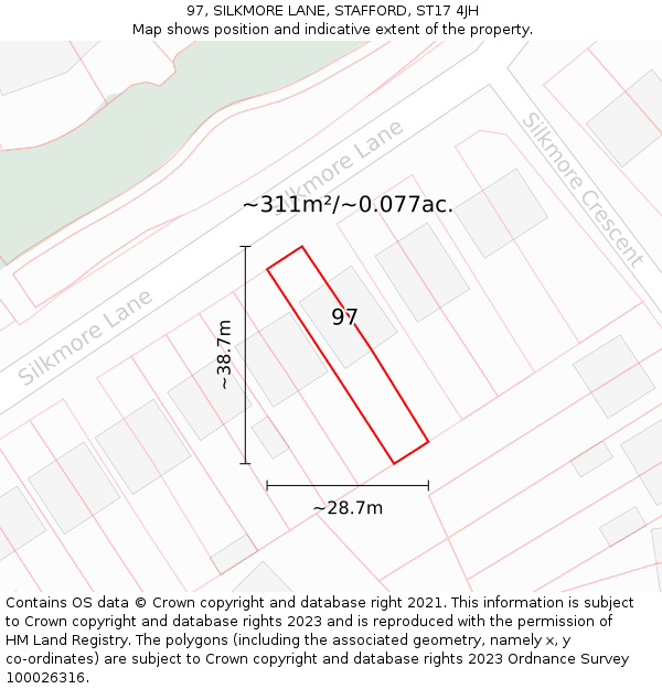 97, SILKMORE LANE, STAFFORD, ST17 4JH: Plot and title map